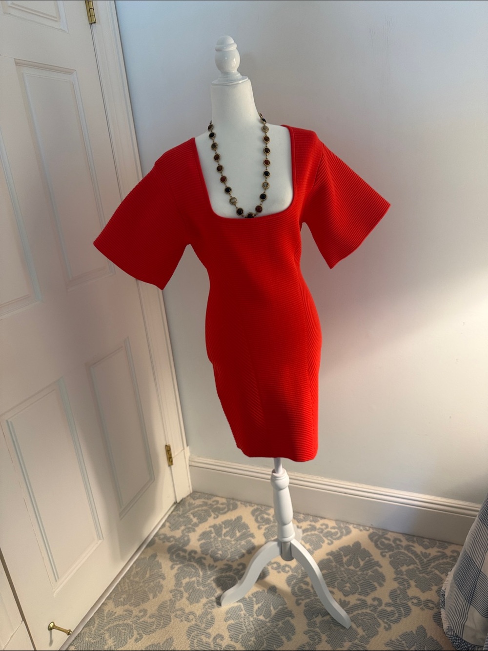 Herve Leger Vibrant Red Square-Neck Mini Dress corset style runs small.  M size